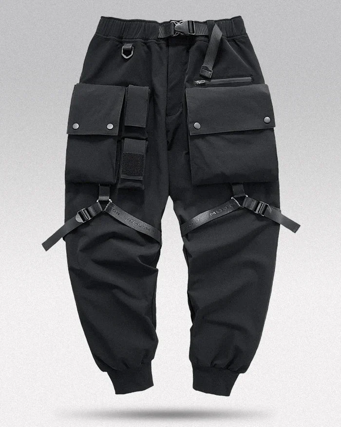 Black Cargo Pants with straps "Nareyama"