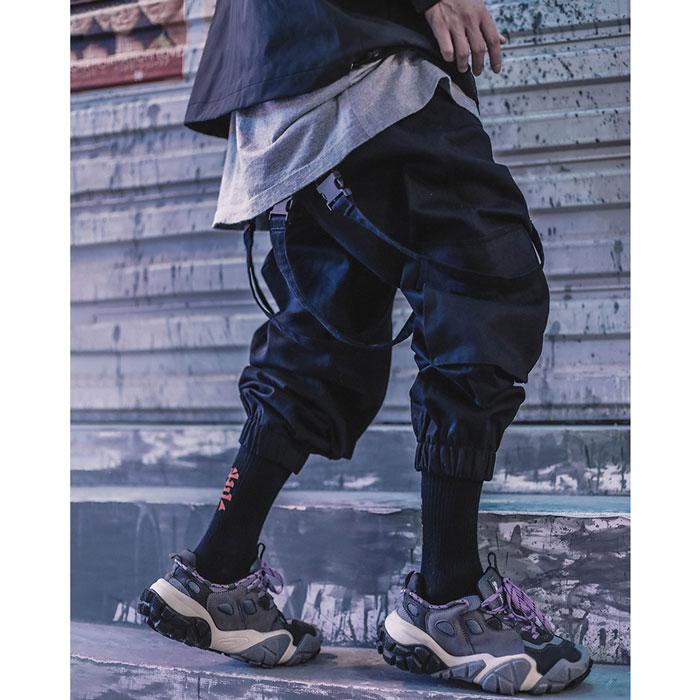 Black cargo pants with straps "Otori" - Image 3