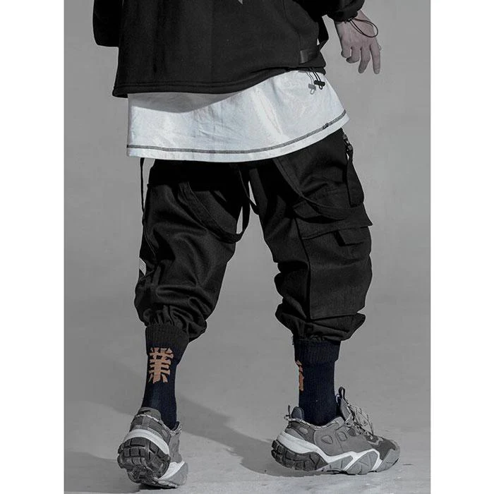 Black cargo pants with straps "Otori" - Image 5