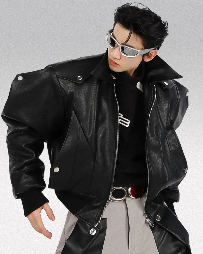 Faux leather jacket with shoulder pads "Mihama"