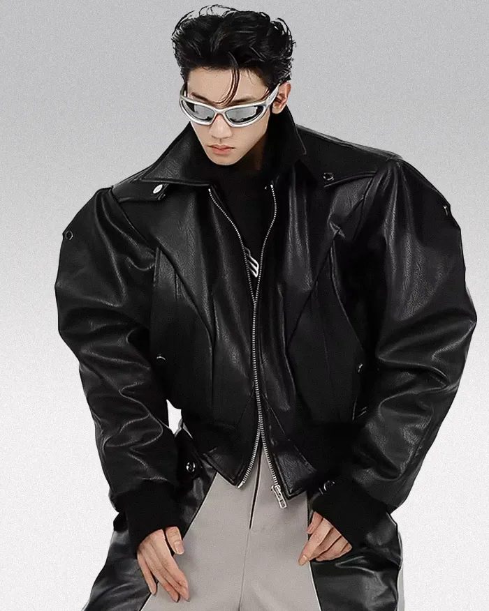 Faux leather jacket with shoulder pads "Mihama" - Image 2