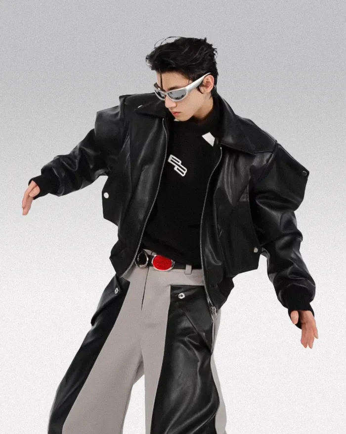 Faux leather jacket with shoulder pads "Mihama" - Image 5
