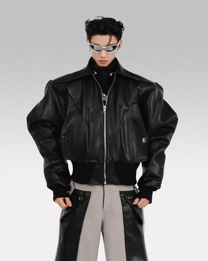 Faux leather jacket with shoulder pads "Mihama" - Image 6