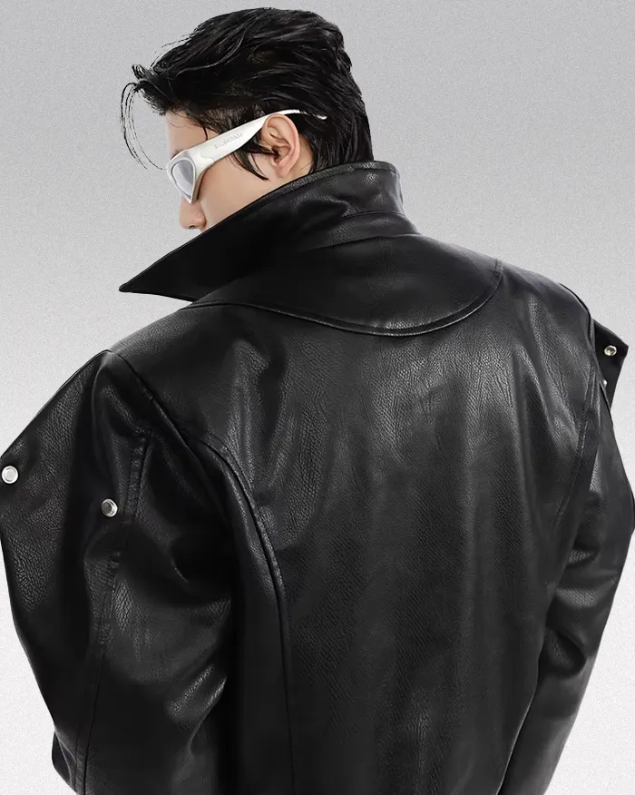Faux leather jacket with shoulder pads "Mihama" - Image 9