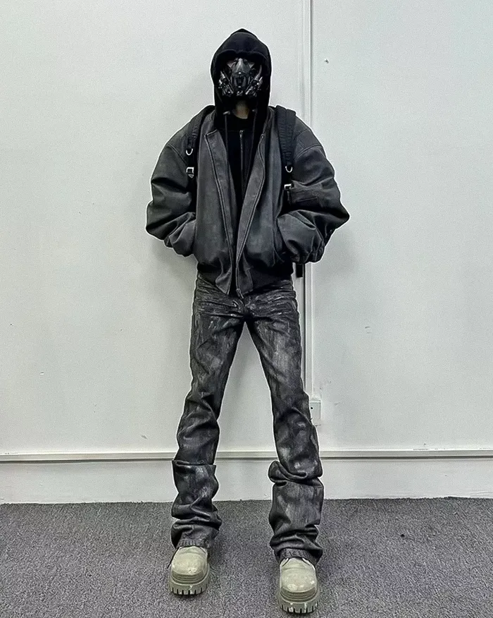 Oversize vintage leather jacket "Yakato" - Image 10